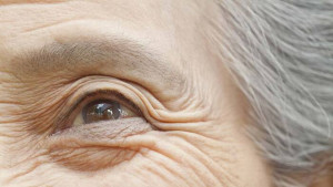 Close up of older Chinese woman's eye